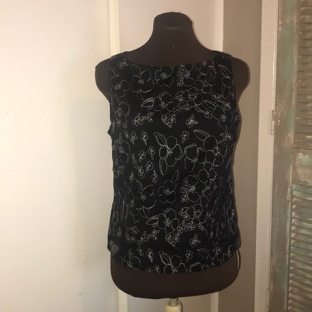 Black Blouse with White Embroidered Flowers